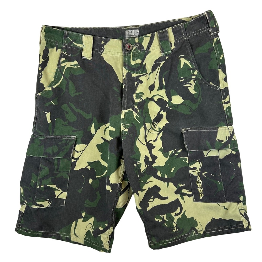 Under Armour Wounded Warrior Project Camo Cargo Shorts Men's 34 Ripstop *read*
